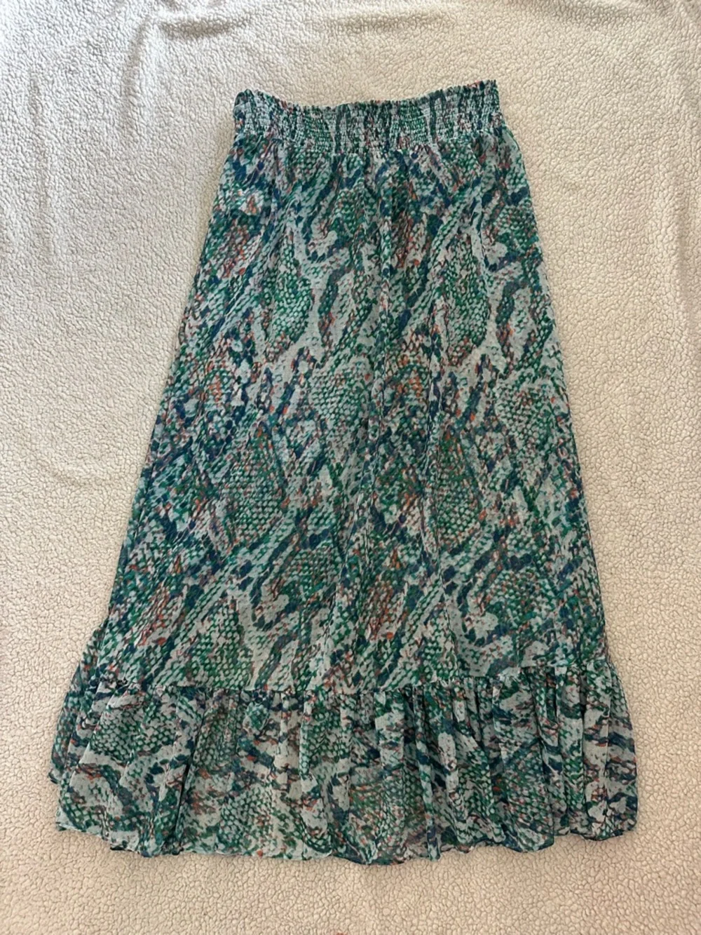 Ramy Brook Snakeskin Smocked Ruffle Maxi Skirt Swim Cover Up Sz L Resort Beach